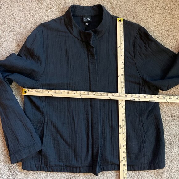 Eileen Fisher Jacket Womens Large Black Full Zip Cotton Viscose Artsy Classic - Picture 4 of 6